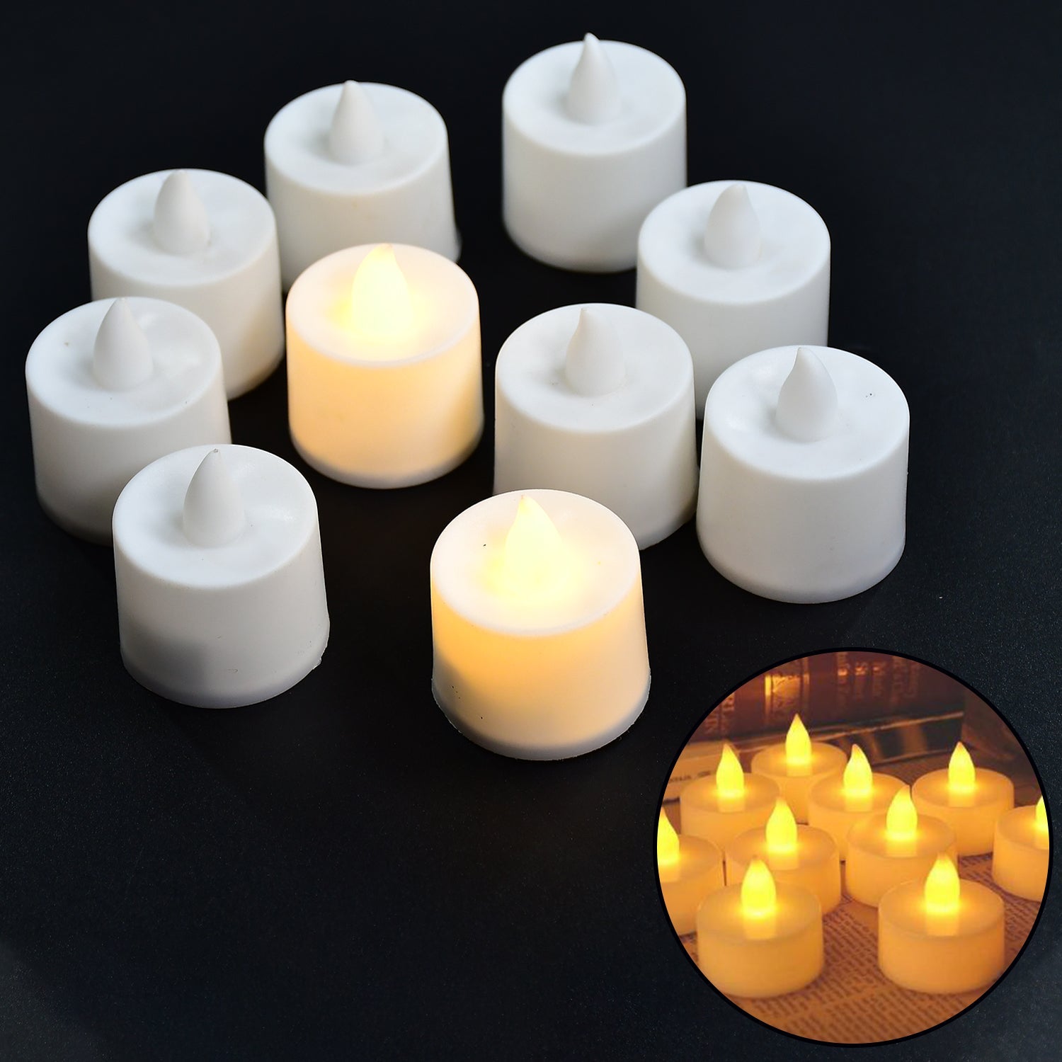 6283 Festival Decorative - LED Yellow Tealight Candles (White, 10 Pcs) With Container DeoDap 6283 Festival Decorative - LED Yellow Tealight Candles (White, 10 Pcs) With Container DeoDap